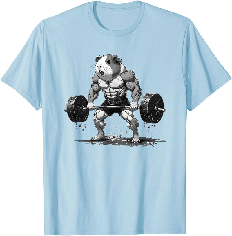 Strong Guinea Pig Lifting Fitness Workout Cool Muscular Guinea Pig Bodybuilder Fitness Power Gym T-Shirt - Baby Blue