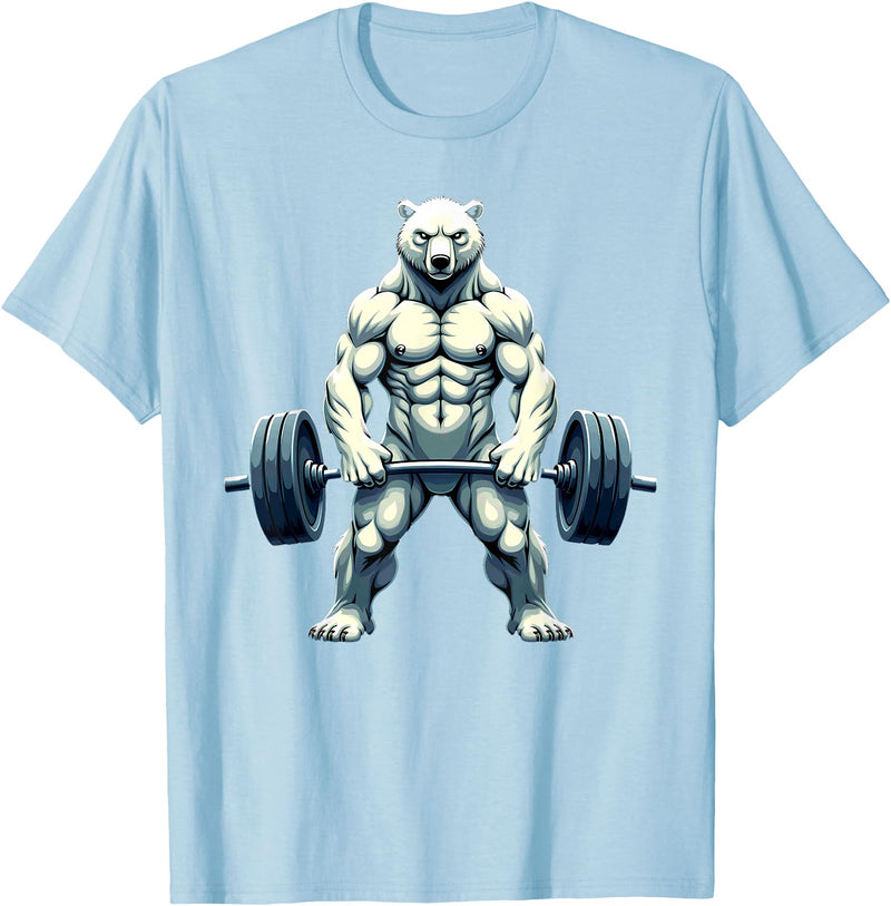 Fitness Polar Bear Gymer Bodybuilder Workout Gym Polar Bear Deadlift Weightlifting T-Shirt - Baby Blue