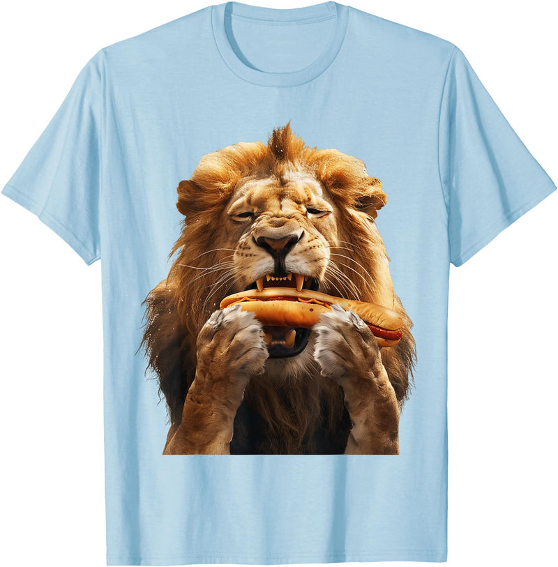 Animal Hotdog Design Lion Hotdog T-Shirt - Baby Blue
