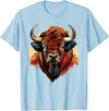 Safari Animal Art Buffalo Portrait Bison Drawing Splash Artwork Animal Print T-Shirt - Baby Blue