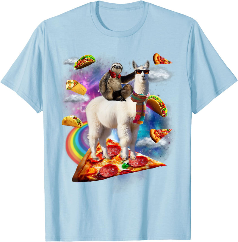 Funny Rainbow Sloth Llama in space Co. Sloth Llama Galaxy Pizza Taco Burrito Rainbow Funny Surreal T-Shirt - Baby Blue