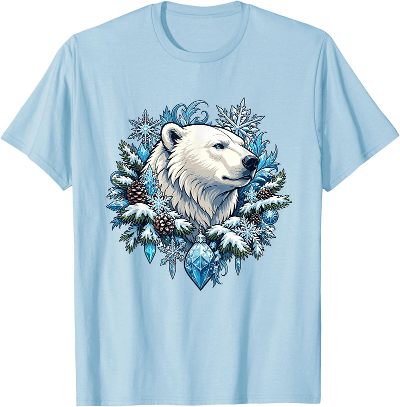 Arctic Polar Bear Winter Snowflake Pine Cone Christmas Polar Bear Snowflake Winter Wonderland T-Shirt - Baby Blue