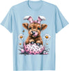 Funny Cow Easter Rabbit Cute Highland Cows Lover Easter Day T-Shirt - Baby Blue