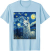 Llama Designs. Llama Alpaka Van Gogh Style Starry Night Funny Graphic T-Shirt - Baby Blue