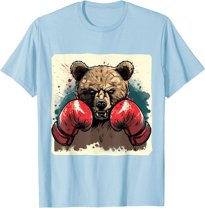 Funny Boxing Animals Boxer Bear With Boxing Gloves Kickboxing Funny Boxing T-Shirt - Baby Blue