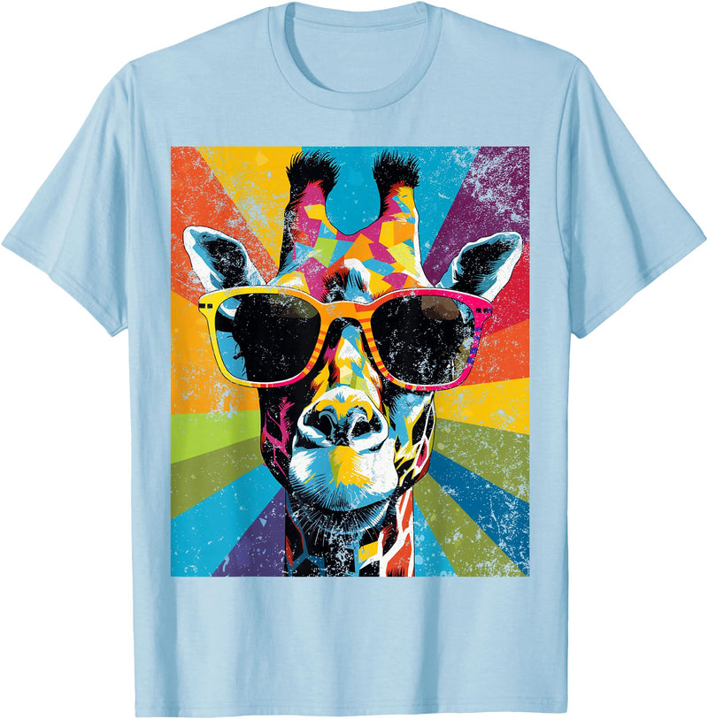 Giraffe Vintage Sunglasses Funny African By Tarin Giraffe Vintage Sunglasses Funny African Animal Lover T-Shirt - Baby Blue