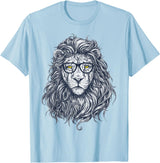 Wise Animal Cool Lion in Glasses Hipster Funny Nerd Humor T-Shirt - Baby Blue