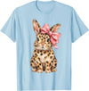 Cute Bunny Leopard Coquette Bow Rabbit Easter Women Girls T-Shirt in Baby Blue