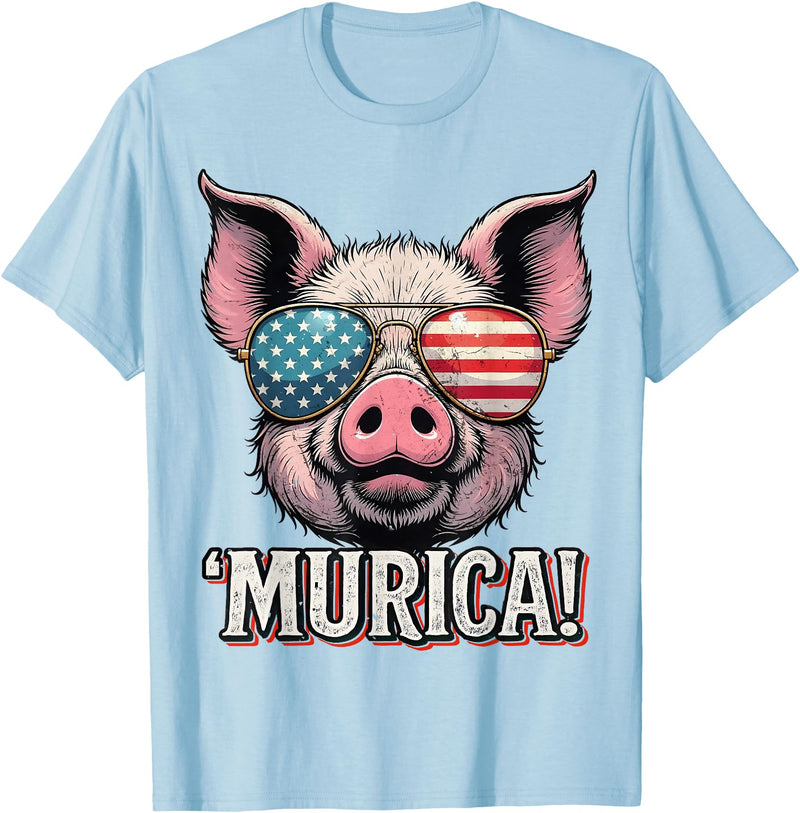 Murica 4th of July Independence day Murica Pig 4th of July American Flag Patriotic USA T-Shirt - Baby Blue