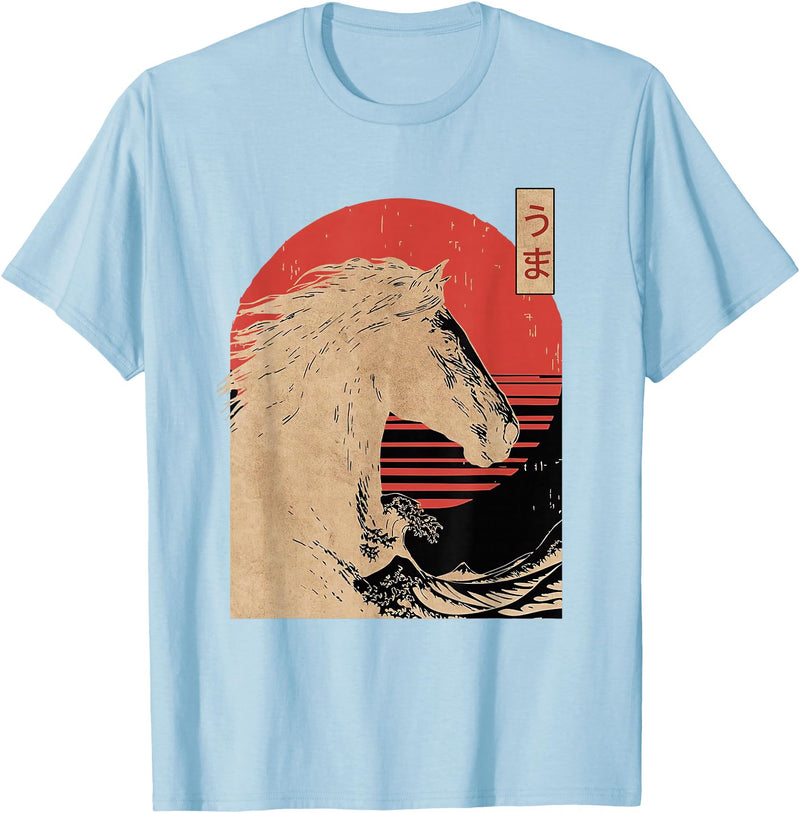Asian Lunar New Year Horse Design Men Women Kids Amazing Chinese Year of The Horse Japanese New Year 2026 T-Shirt - Baby Blue