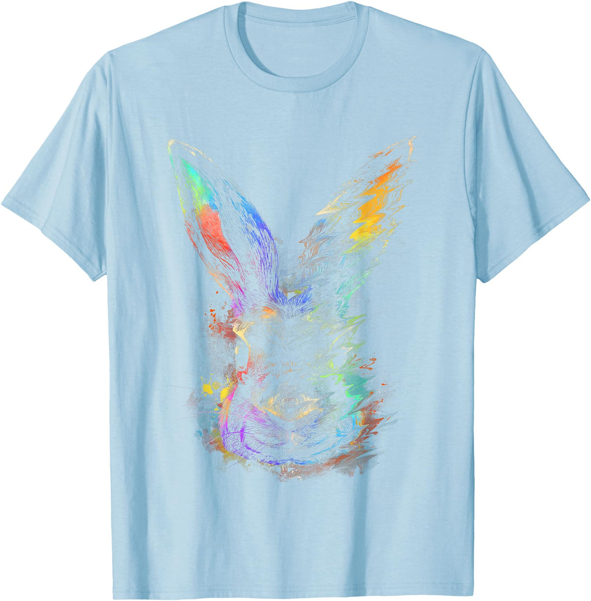 Rabbit Animal Art Colourful Artwork R T-Shirt in Baby Blue