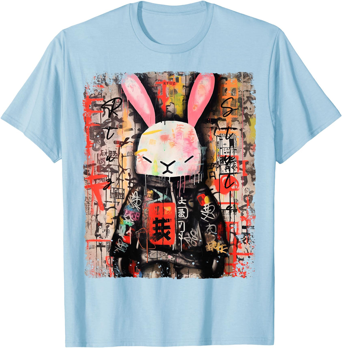 Hip Hop Y2K Rabbit Hipster Edgy Streetwear Bunny Samurai T-Shirt in Baby Blue
