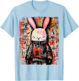 Hip Hop Y2K Rabbit Hipster Edgy Streetwear Bunny Samurai T-Shirt in Baby Blue