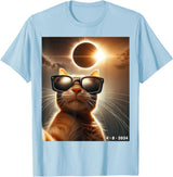 eclipse solar shirt 2024 eclipse funny cat shirt cat taking a selfie with solar 2024 eclipse wearing Glasses T-Shirt