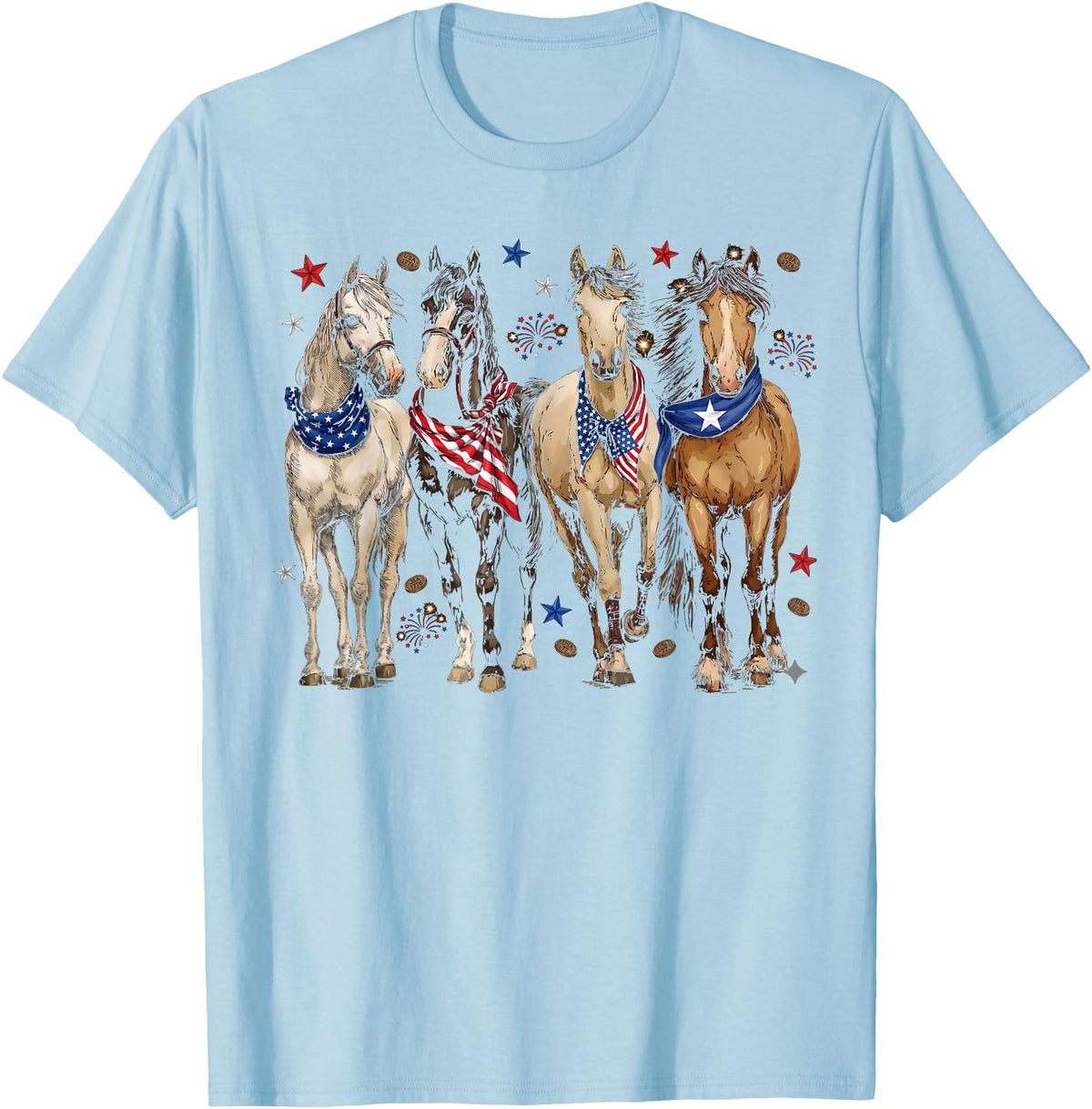 Patriotic Horse Squad 4th of July Equestrian Women Girls T-Shirt - Baby Blue