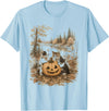 Vintage 90s Cats And Pumpkin Halloween Women Men Funny Retro 90s Kitten Black Cats and Pumpkin Halloween T-Shirt - Baby Blue