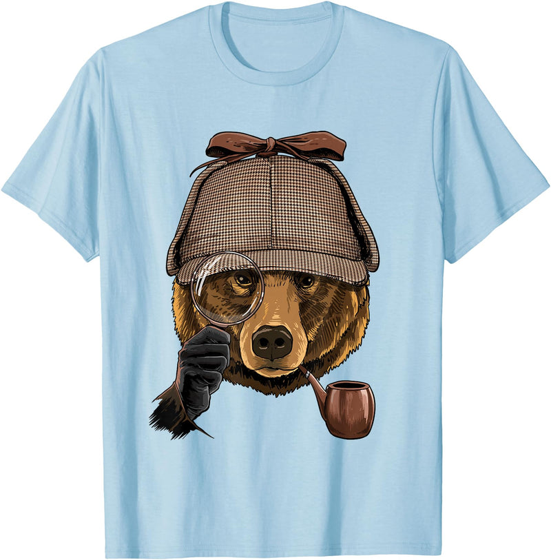 Wowsome! Bear Detective Wildlife Bear Animal Lover T-Shirt - Baby Blue