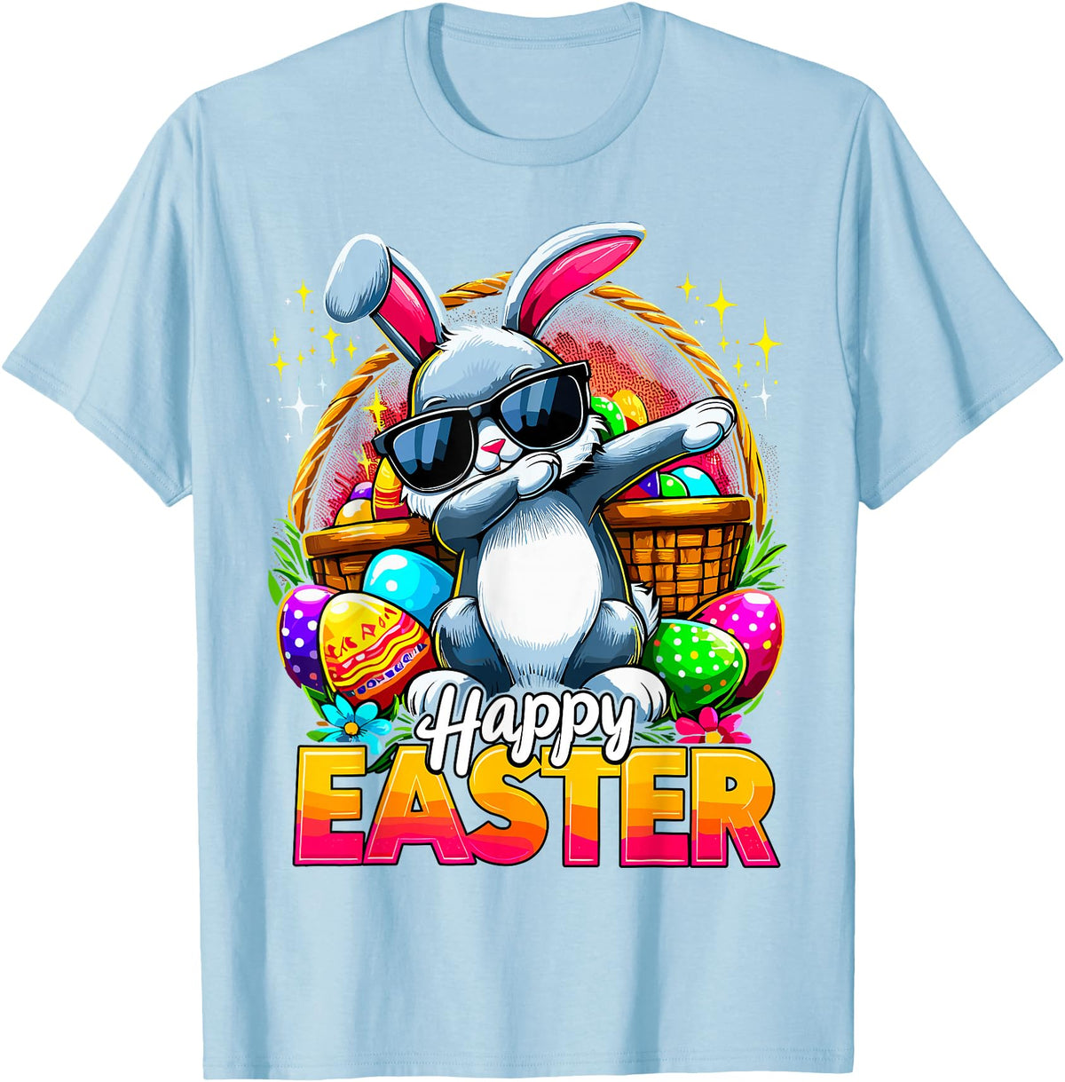 Dabbing Bunny Easter Day Rabbit Happy Easter T-Shirt in Baby Blue