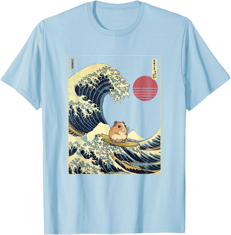 Hamster Kanagawa Wave Funny Surf Animal T-Shirt - Baby Blue