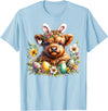 Highland Cow Land of NYC Highland Cow Easter Bunny Moo Basket Egg Floral Women Girls T-Shirt - Baby Blue