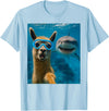 Selfie Llama and Shark Summer Scuba Diving Funny Llama Selfie with Shark Ocean Lovers T-Shirt - Baby Blue