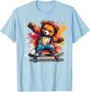 Cool Teddy with skateboard Colourful Splash with Skateboard Teddy Bear Outfit T-Shirt - Baby Blue