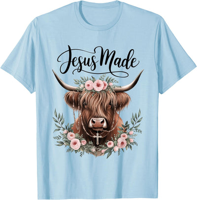 Men Pray Till the Cows Come Home Highland Cow Jesus T-Shirt
