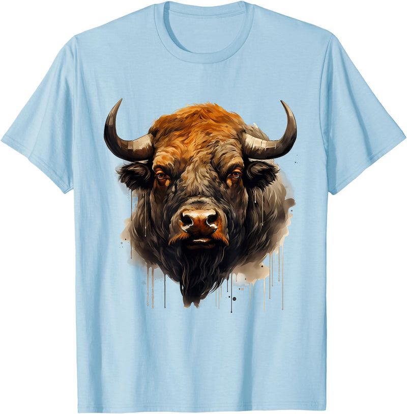 Safari Animal Art Buffalo Animal Print Portrait Bison Nature Artwork T-Shirt - Baby Blue