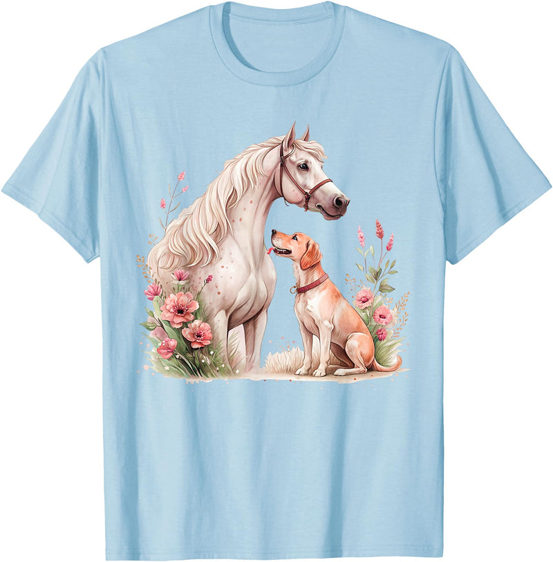 Horse And Dog Companions Forever Horse And Dog Silhouette Love Harmony T-Shirt - Baby Blue