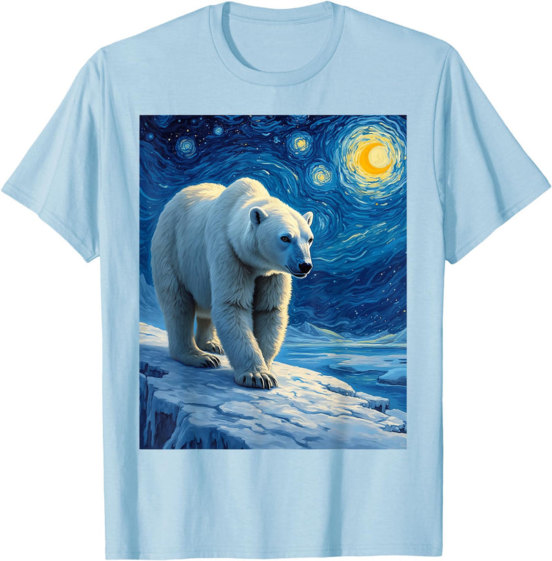 Polar Bear Van Gogh's Starry Night Wildlife Art Van Gogh's Starry Night Polar Bear Ice Bear Animal Lovers T-Shirt - Baby Blue