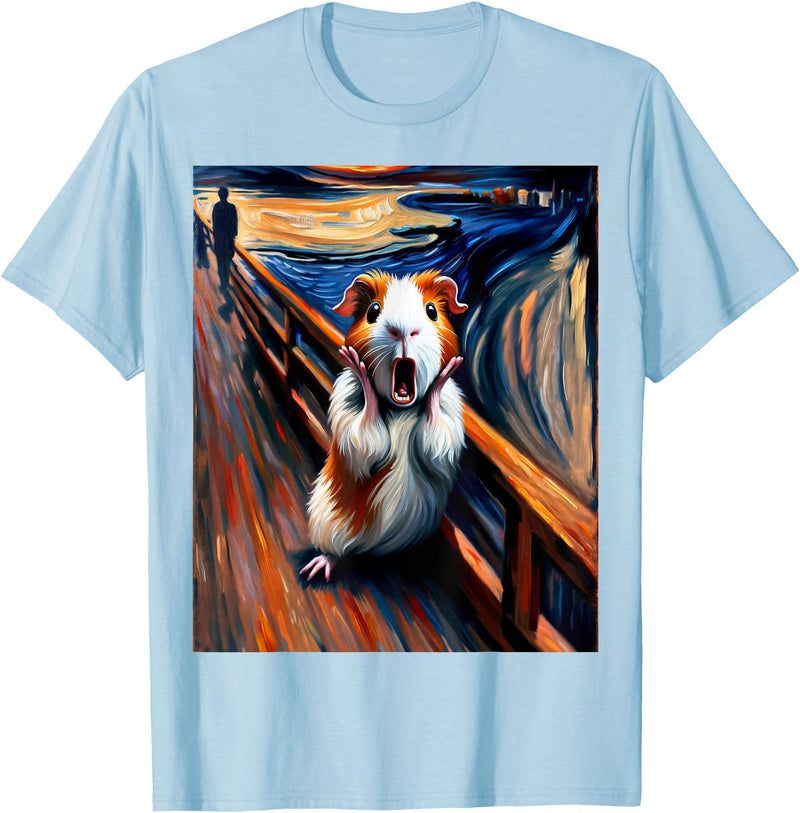 Artsy Guinea Pig Art Funny Animal Painting Humor Expressionist Scream Parody Funny Painting Art Guinea Pig T-Shirt - Baby Blue