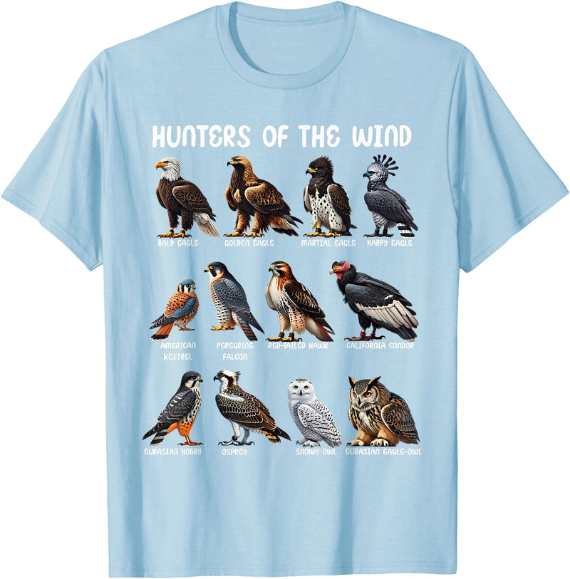 Bird Lover Hunters of the Wind Birds of Prey Falcon Owl Birding Raptors T-Shirt - Baby Blue
