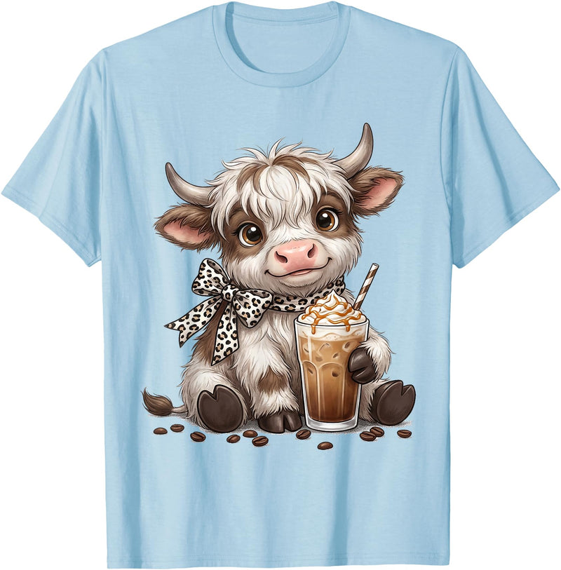 Funny Highlander Cow Drinking Coffee Lover Designs Highland Cow Drinking Iced Coffee Lover Funny Animal Meme T-Shirt - Baby