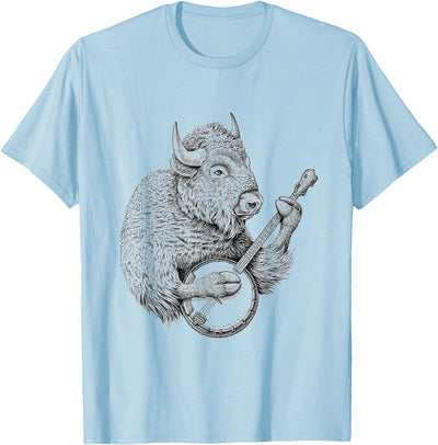 Cow Bison Buffalo Retro Bison Animal Playing Banjo T-Shirt