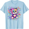 Vibrant Colorful Teddy Bear Illustration Rainbow Splash Teddy Bear T-Shirt - Baby Blue