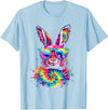 Bunny Face with Tie Dye Glasses Happy Easter Day Men Boy Kid T-Shirt in Baby Blue