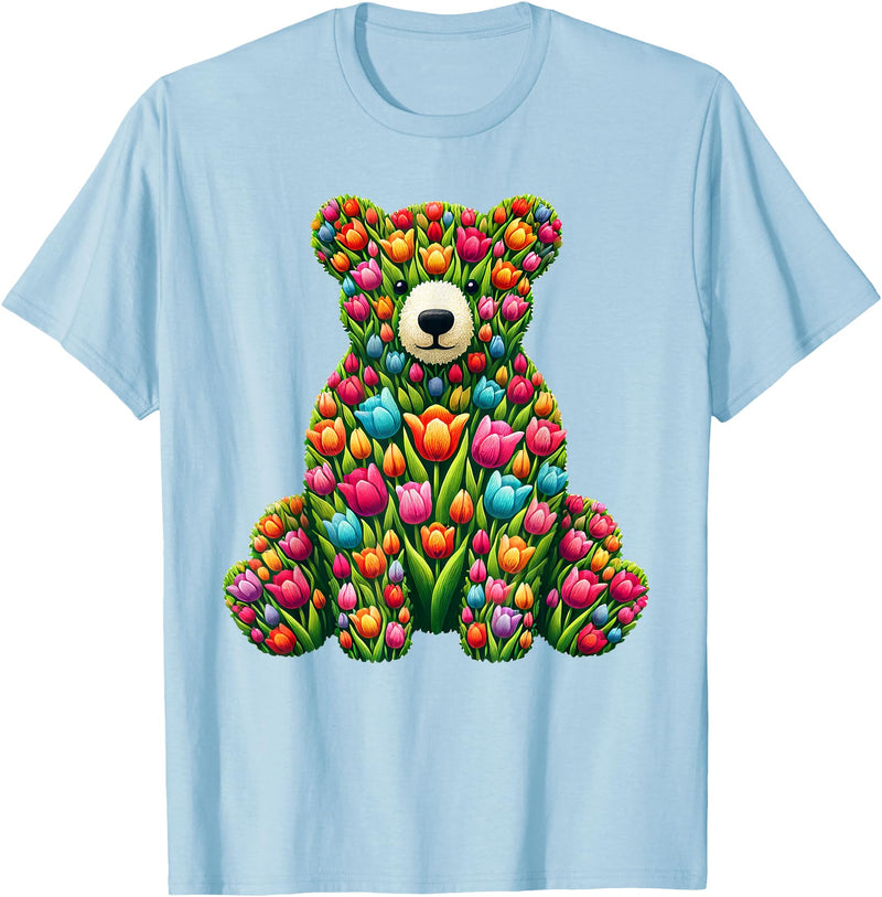 Tulips Bears Lover Flower Gardening Apparel Tulip Bear Flower Gardening Floral T-Shirt - Baby Blue