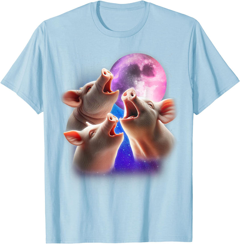 3 Animals Howling At The Moon Shirt & Gifts 3 Pigs Howling At The Moon Funny Pig Animal Lover Farmer T-Shirt - Baby Blue