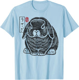 Funny Grumpy Holland Lop Rabbit Japanese Kanji for Men and T-Shirt in Baby Blue