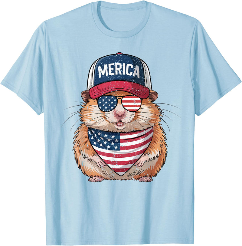 Hamster 4th of July US American Flag Patriotic T-Shirt - Baby Blue