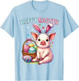 Farm Animal Lovers Cute Pig Easter Holiday Gifts Happy Easter Farm Animal Pig Lovers Bunny Women Kids Girls T-Shirt - Baby Blue