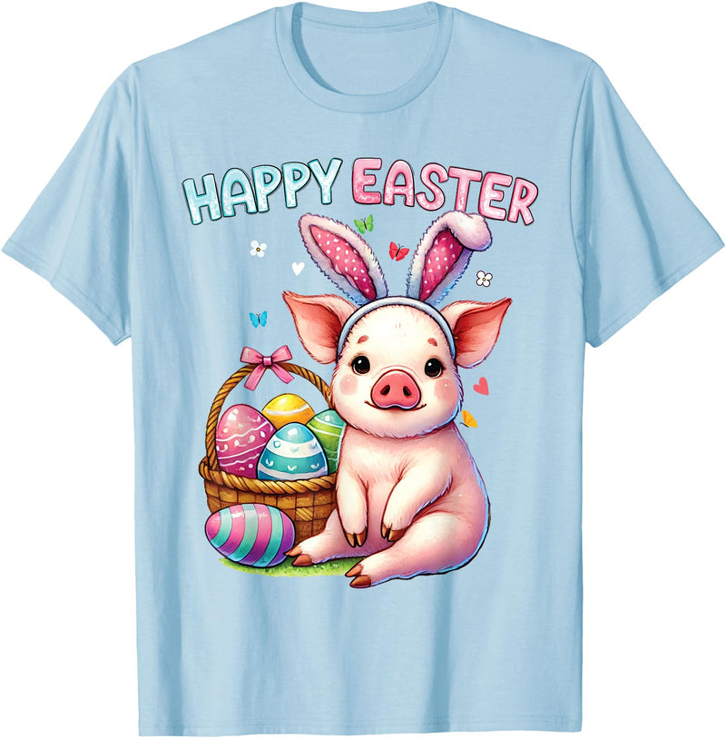 Farm Animal Lovers Cute Pig Easter Holiday Gifts Happy Easter Farm Animal Pig Lovers Bunny Women Kids Girls T-Shirt - Baby Blue