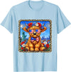 4th of July Apparel 4th of July Cow Patriotic Heart Glasses USA Floral Leopard T-Shirt - Baby Blue