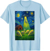 Farming UFO Llama Starry Night Painting Design Llama Alien UFO Abduction Starry Night Farmers T-Shirt - Baby Blue