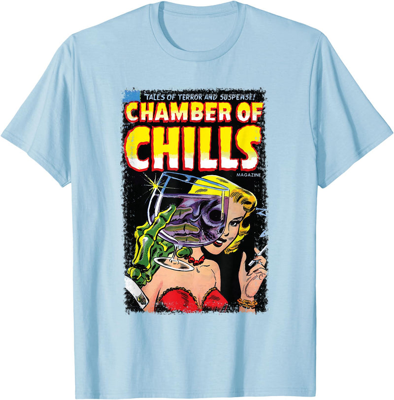 Velleity Studios Horror Comic Book Cover Chamber of Chills 19 T-Shirt - Baby Blue