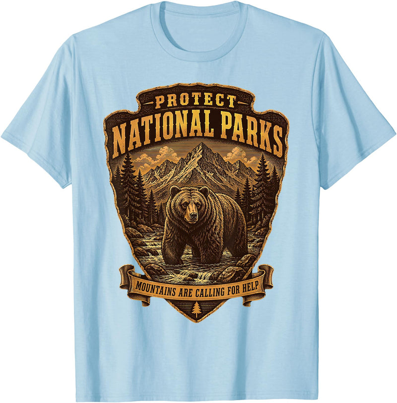 National Parks Conservation Co Protect National Parks Bear Vintage Arrowhead Badge Apparel T-Shirt - Baby Blue