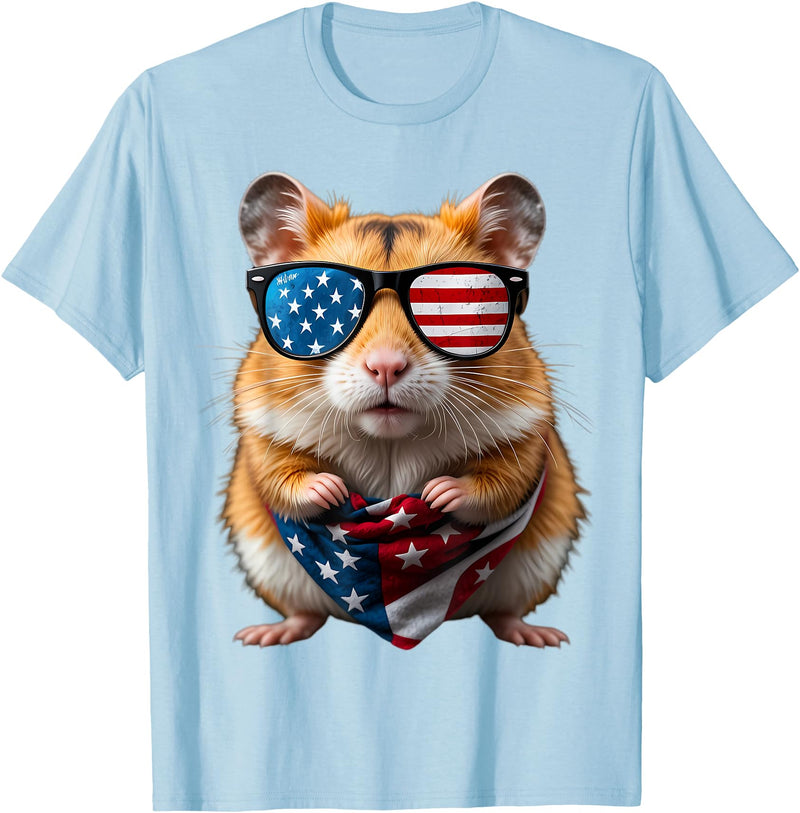 Hamster 4th Of July American Independence Day USA Patriotic T-Shirt - Baby Blue
