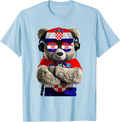 Croatian Flag Bear Sunglasses Souvenirs Products Croatia T-Shirt