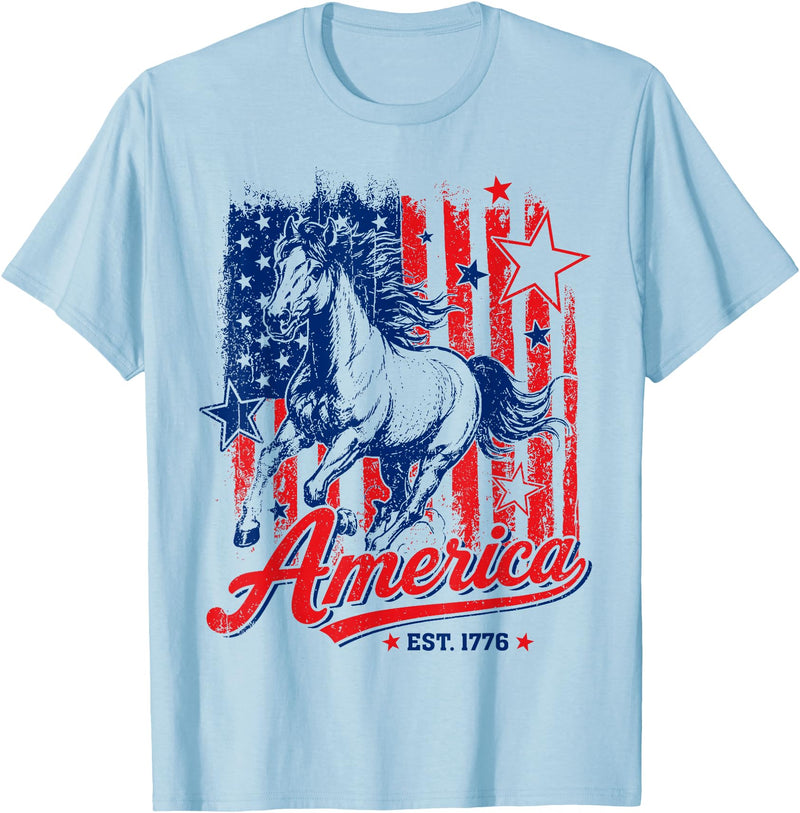 250 Years America Anniversary 1776 2026 USA Horse America Est 1776 250 Years Legacy of Freedom Horse USA Flag T-Shirt - Baby Blue