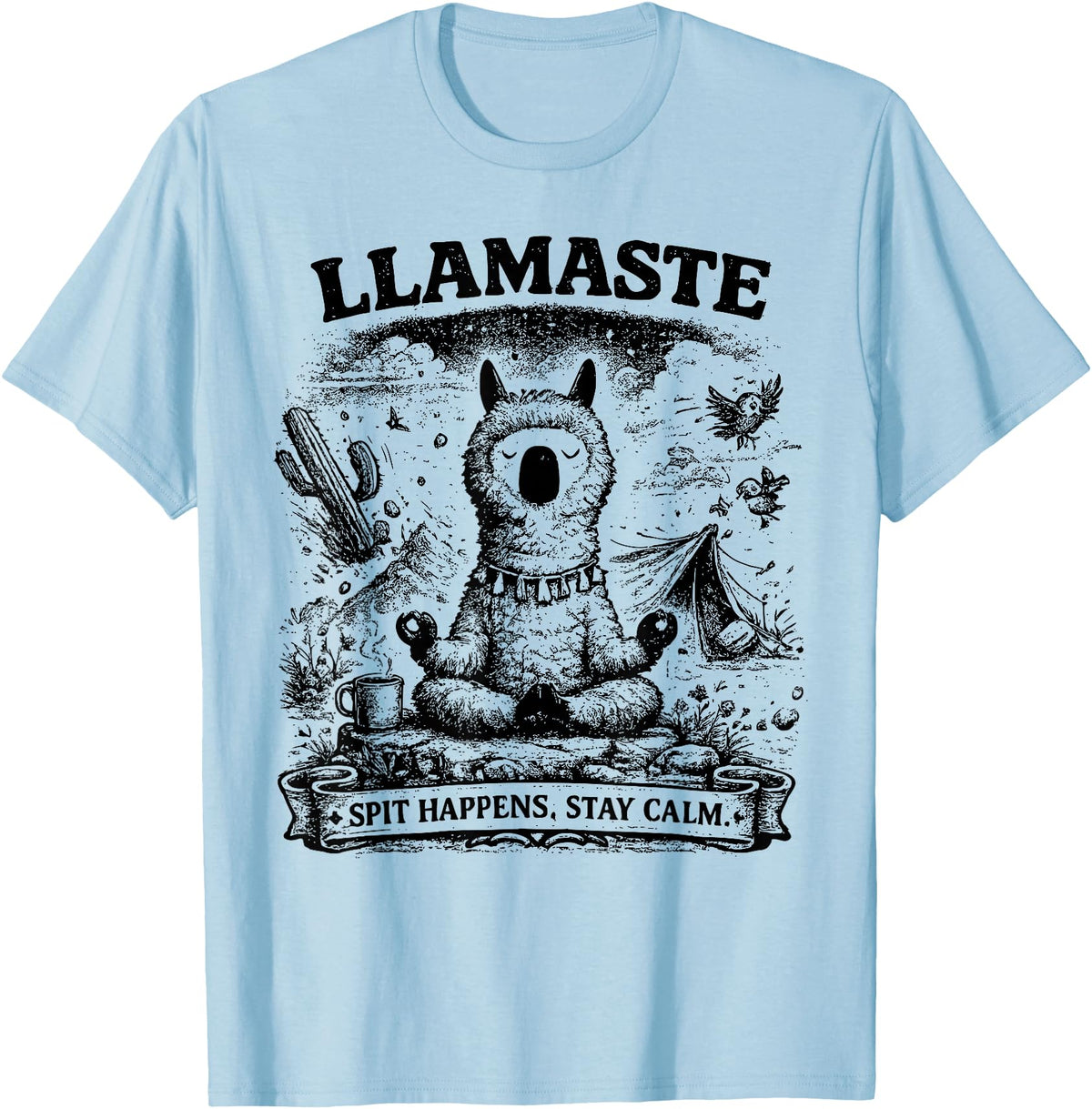 Llamaste Outdoor Society by The Maesthetics Llamaste Vintage Llama Meditation Outdoor Camping T-Shirt - Baby Blue